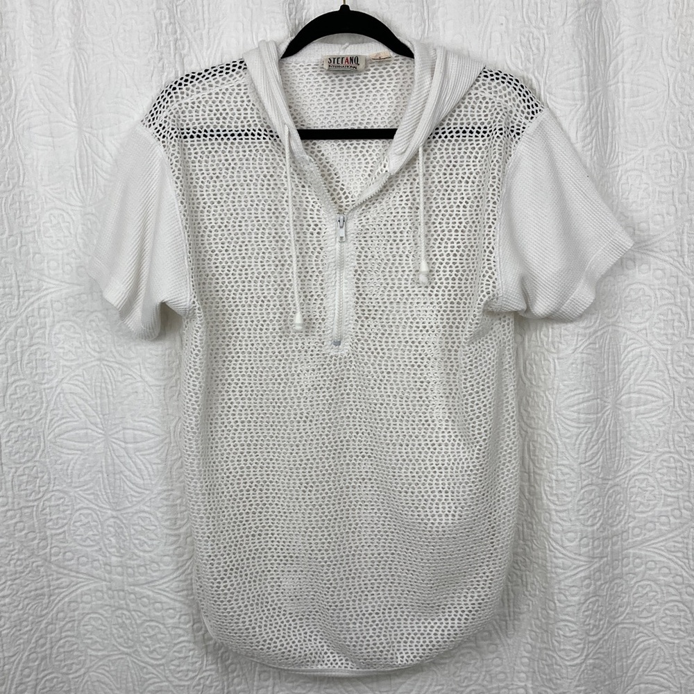 VTG Stefano International White Mesh Short Sleeve Hoodie sz Small